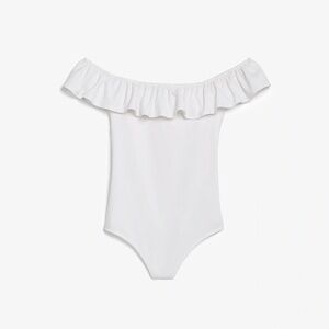Express Ribbed Ruffle Off The Shoulder Bodysuit